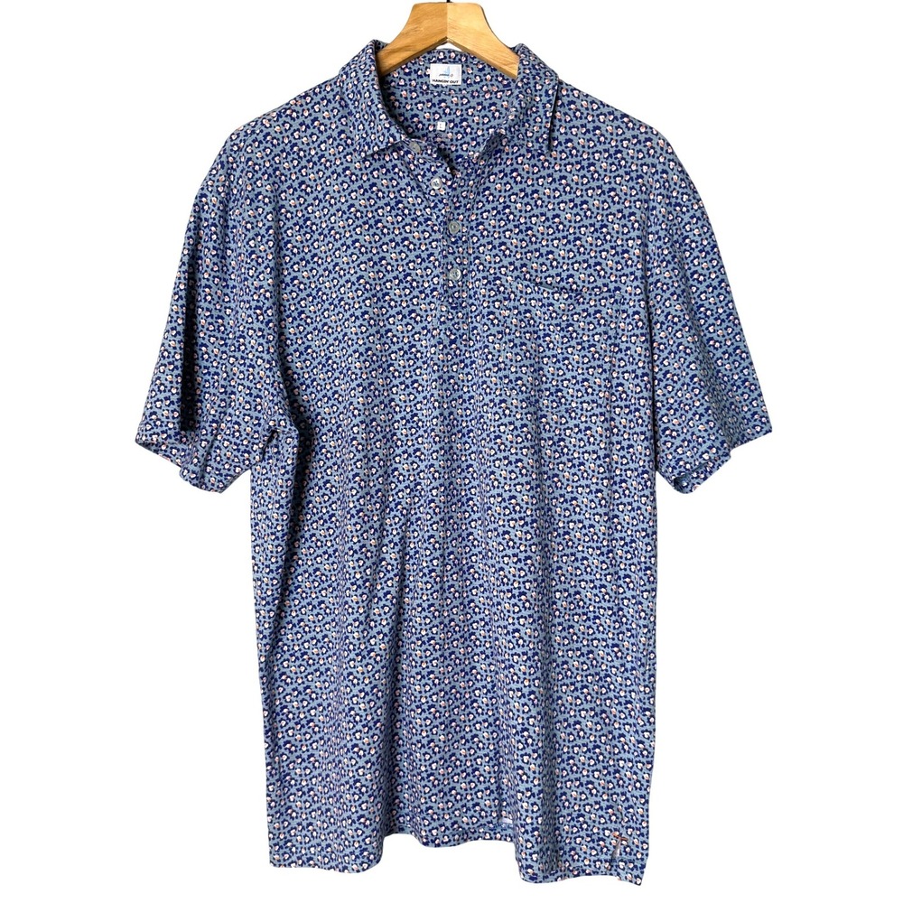 johnnie-O Hangin' Out Mens Large Blue Floral‎ Print Short Sleeve Polo Shirt